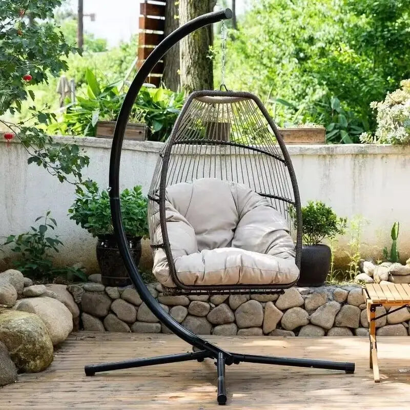 Egg Chair Hammock Chair Basket Hanging Swing Chair UV Resistant Cushion with Stand for Indoor Bedroom Outdoor Garden Backyard