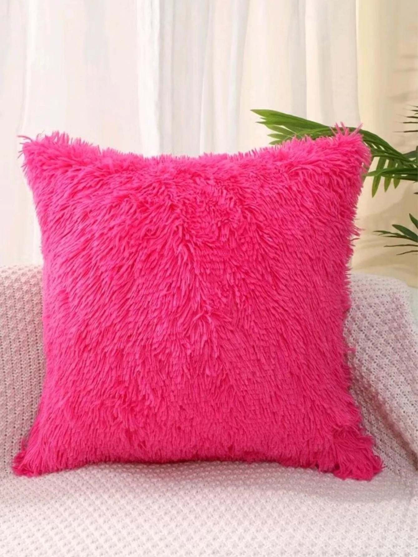 1Pc Solid Color Fuzzy Cushion Cover, Simple Flannelette Decorative Throw Pillow Case for Home