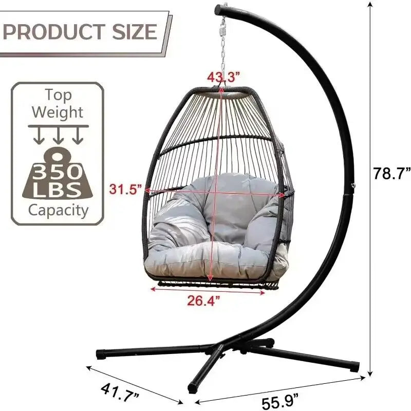 Egg Chair Hammock Chair Basket Hanging Swing Chair UV Resistant Cushion with Stand for Indoor Bedroom Outdoor Garden Backyard