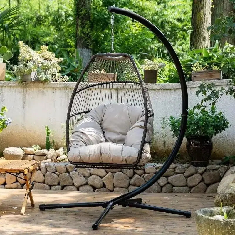 Egg Chair Hammock Chair Basket Hanging Swing Chair UV Resistant Cushion with Stand for Indoor Bedroom Outdoor Garden Backyard