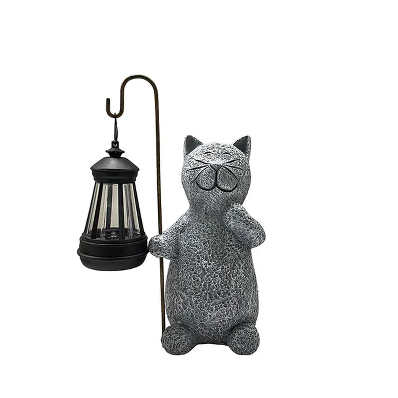 Lantern Cat Solar Resin Statue Waterproof Outdoor Garden Animal Lawn Yard Decorations Gift for Cat Lovers and Animal Enthusiasts