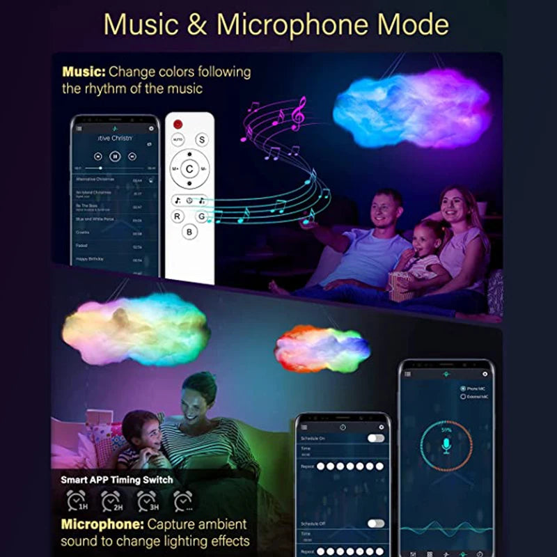 3D Cloud Lighting Light Led Lamp Multicolor Bedroom Clouds Lights Thunder Clouds Room DIY Music Sync Smart APP Control USB