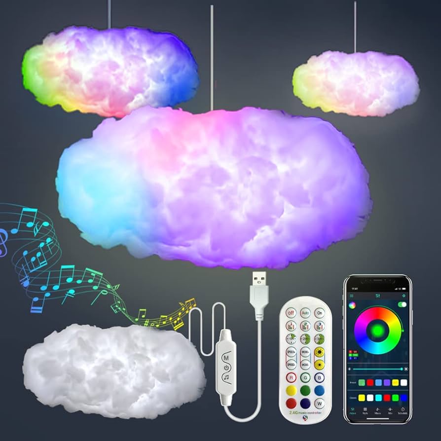 3D Cloud Lighting Light Led Lamp Multicolor Bedroom Clouds Lights Thunder Clouds Room DIY Music Sync Smart APP Control USB