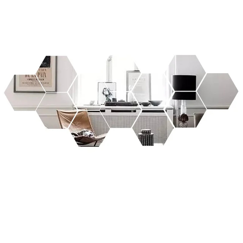 Hexagon 3D Mirror Wall Sticker Multiple Sizes DIY TV Background Living Room Stickers Wall Decor Bedroom Bathroom Home Decoration