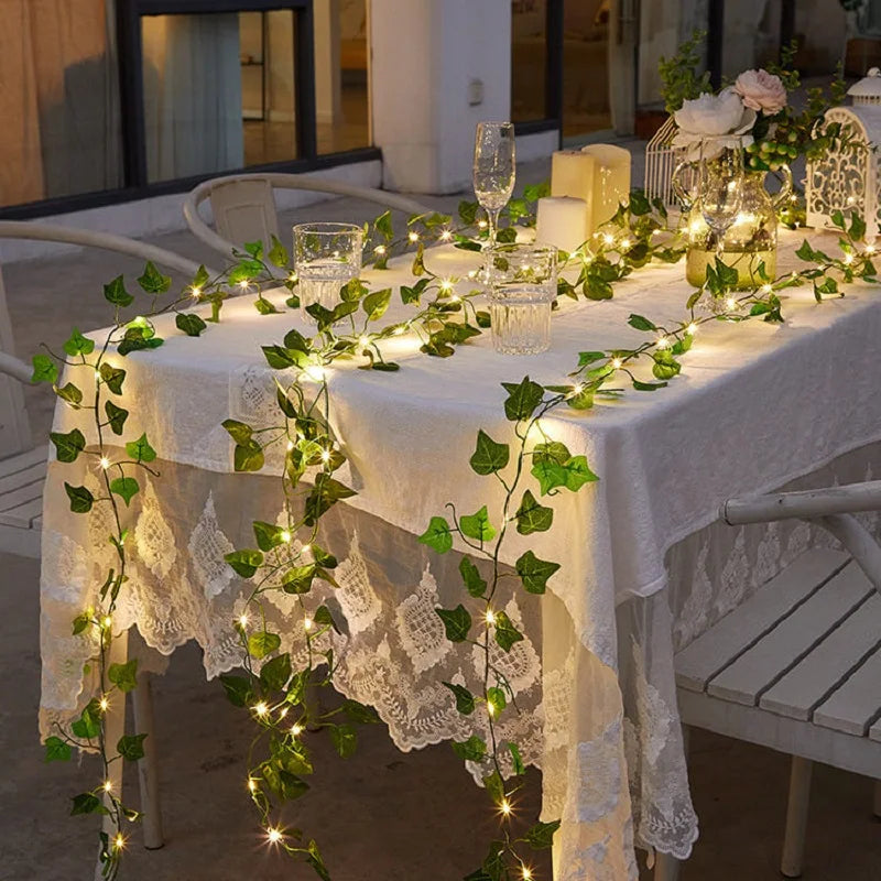 Solar String Light Artificial Leaf Flower Light Garland Christmas Decoration Outdoor Room Curtain Lamp for Wedding Party Garden