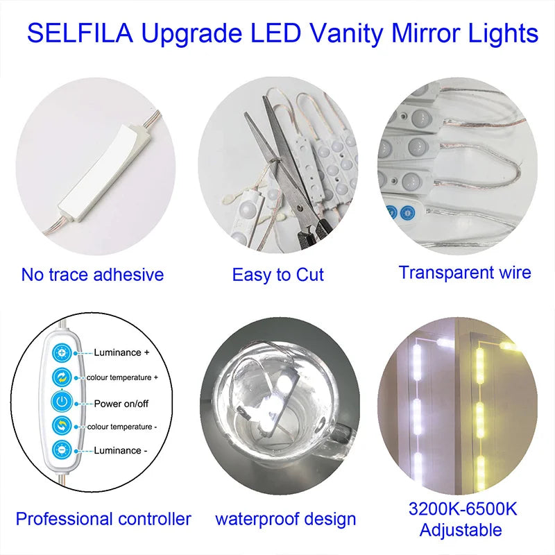 Makeup Mirror LED Light Bulbs Vanity Lights USB 5V Bathroom Dressing Table Lighting Dimmable 5 Colors Hollywood LED Vanity Light