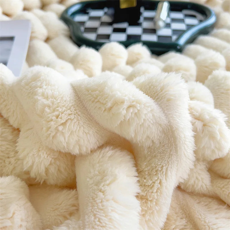 Nordic Solid Rabbit Fur Plush Sofa Blanket