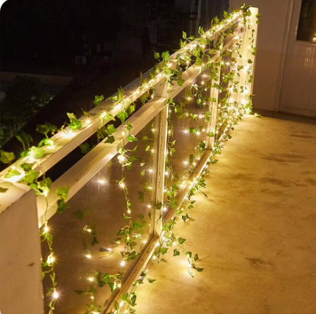 Solar String Light Artificial Leaf Flower Light Garland Christmas Decoration Outdoor Room Curtain Lamp