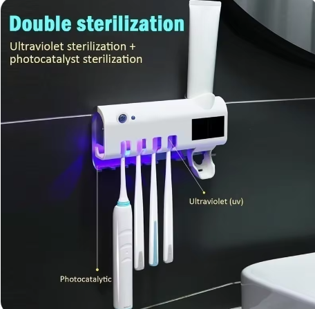 Solar Energy UV Light Toothbrush Sterilizer Toothbrush Holder Automatic Toothpaste Squeezers Dispenser for Home Bathroom