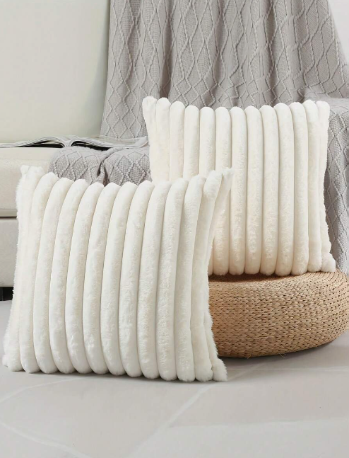 pc Solid White Stripe Light Luxury And Luxurious Style Rabbit Plush Pillow Case Creative Home