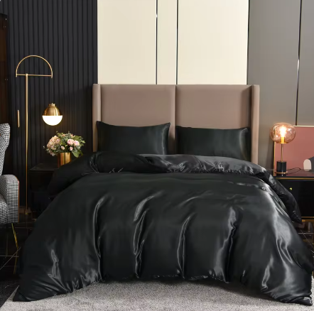 3pcs Satin Duvet Cover Set Bedding Sets Queen Black Series Luxury Rich Silk Silky Soft Solid