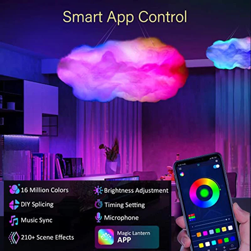 3D Cloud Lighting Light Led Lamp Multicolor Bedroom Clouds Lights Thunder Clouds Room DIY Music Sync Smart APP Control USB