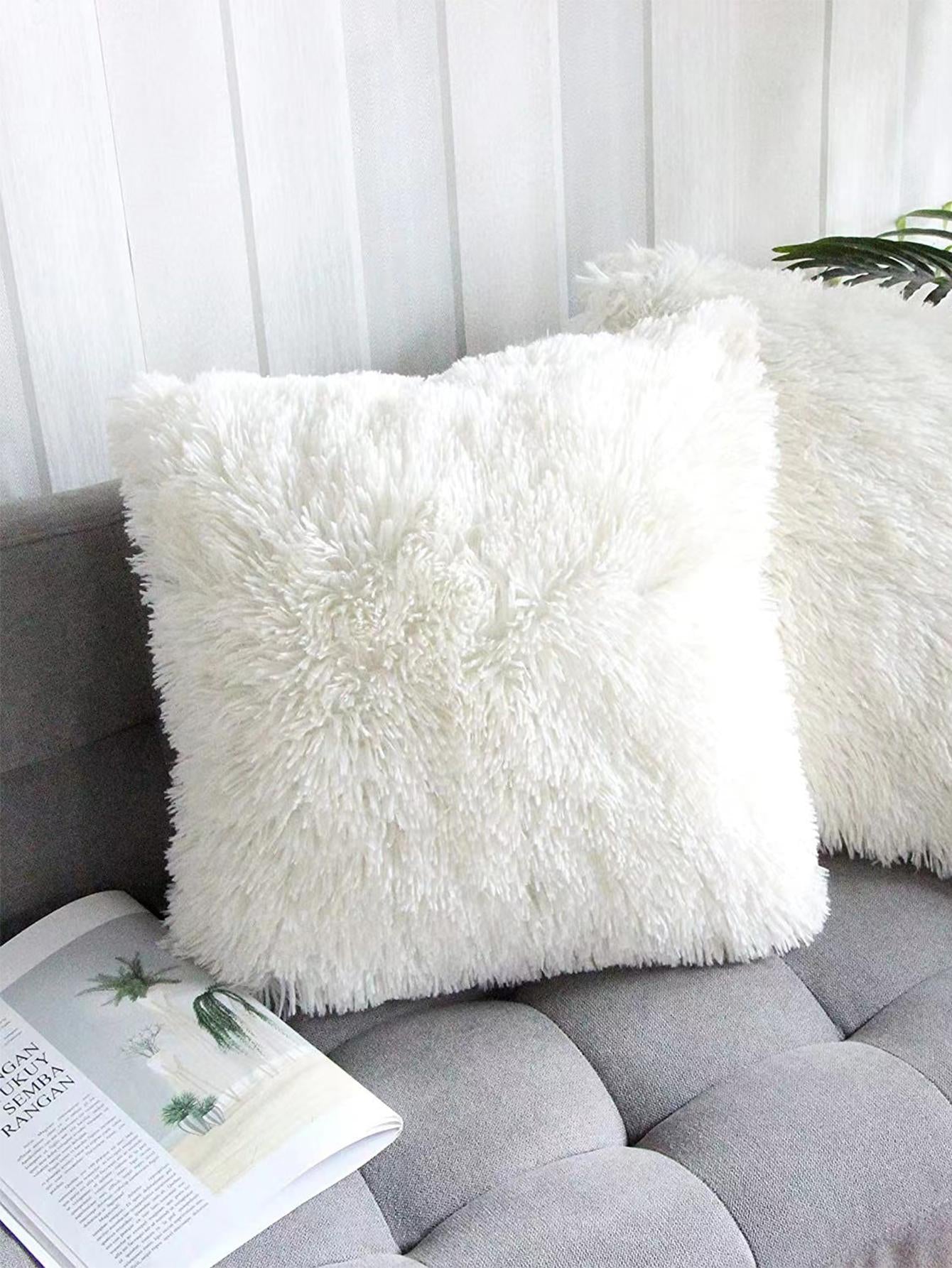 1Pc Solid Color Fuzzy Cushion Cover, Simple Flannelette Decorative Throw Pillow Case for Home