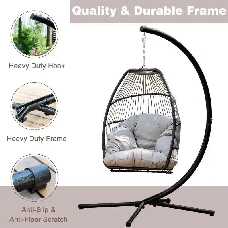 Egg Chair Hammock Chair Basket Hanging Swing Chair UV Resistant Cushion with Stand for Indoor Bedroom Outdoor Garden Backyard